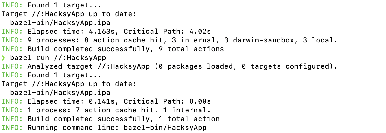 *Elapsed time: 4.163s, Critical Path: 4.02s (next numbers you see are when I just ran the simulator after building)*
